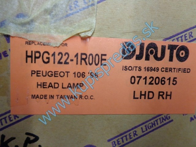 pravé predné svetlo na peugeot 106, 96-, 5706103-E